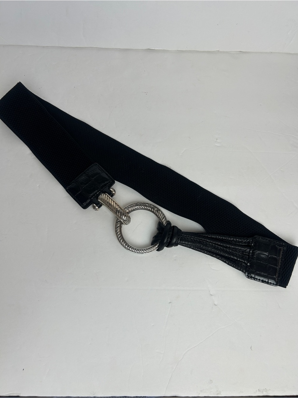 Brighton Stretch Resort Belt in Croc Embossed Black and Silver